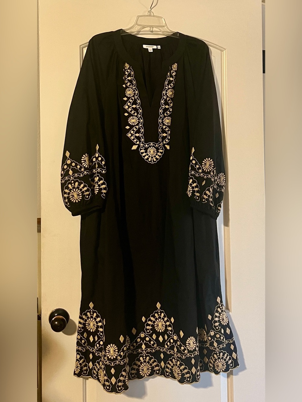 Bohemian Black Long-Sleeve Embroidered Dress